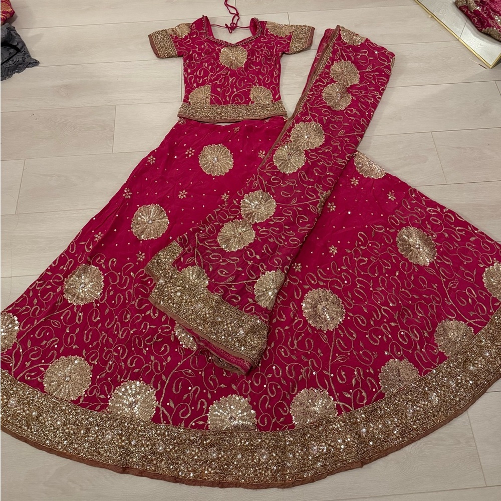 Pink and Gold Indian Bridal Lehenga Set